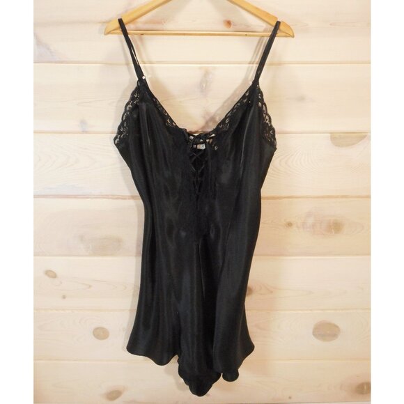 Solange Satin Black Lace Chemise Playsuit Plus Size 18/20 Nightgown Sexy Vintage - Picture 1 of 13